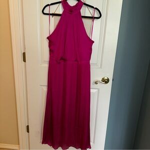 Banana Republic Women’s Hot Pink Halter Soft Satin Midi Dress